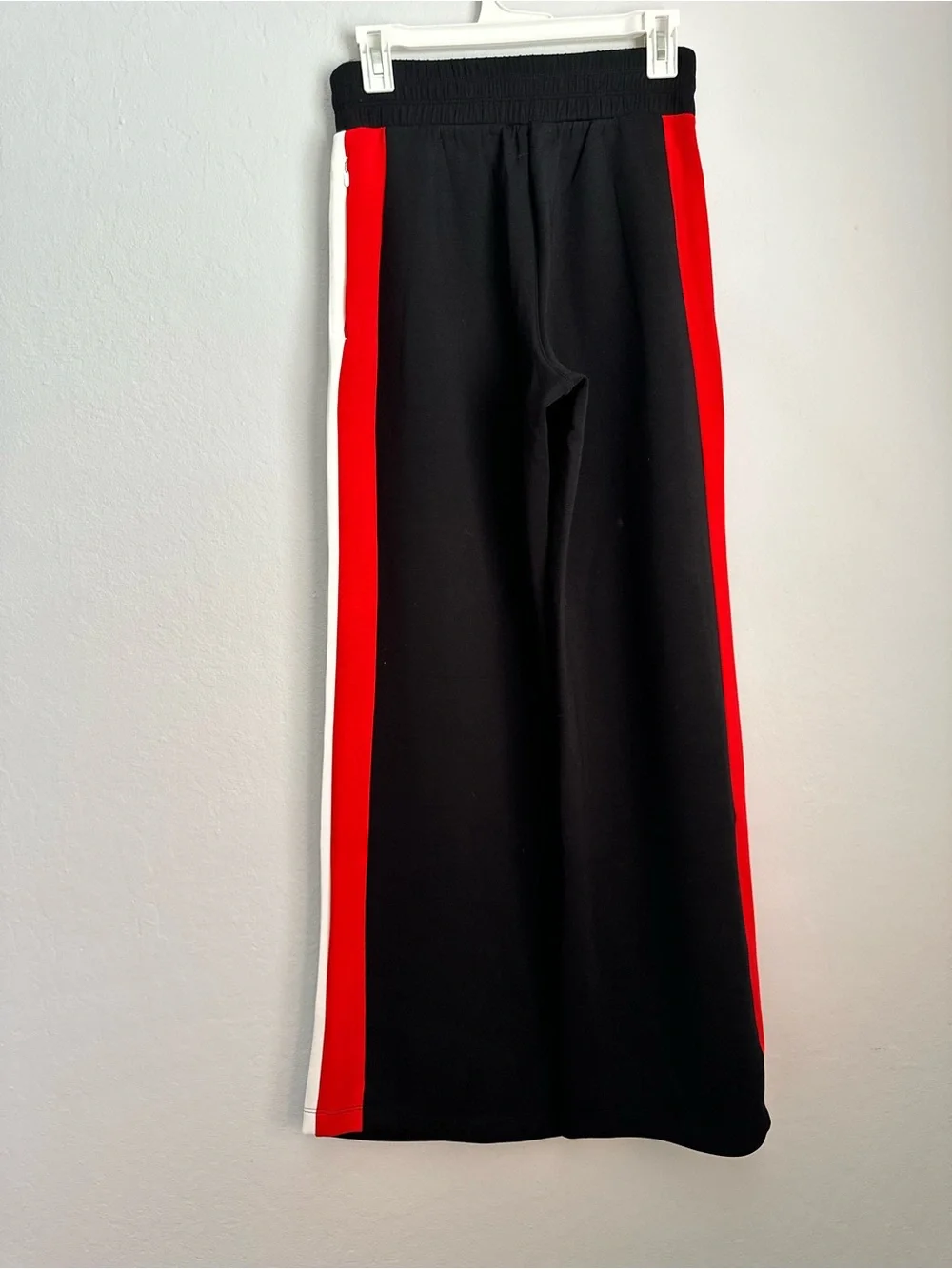 SPANX AirEssentials Black Wide-Leg Pants with Red and White Side Stripes - Picture 3 of 8
